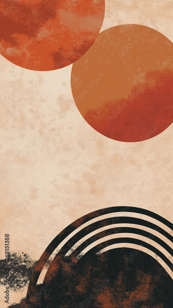 Abstract design of circular shapes with textures in earth tones