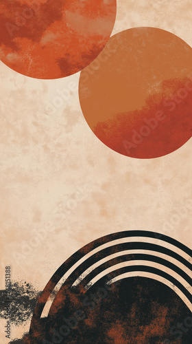 Obraz na płótnie Abstract design of circular shapes with textures in earth tones w salonie
