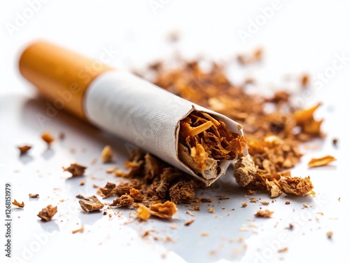 Broken Cigarette Isolated on White, Stop Smoking Concept, Health, Addiction, Freedom
