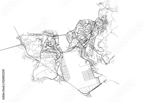 vector map of highways  in kowloon district of hongkong with blue and orange color