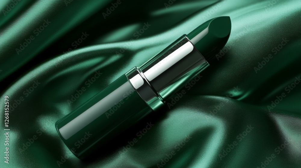 Naklejka premium Emerald Green Lipstick on Silky Satin Fabric in Dramatic Lighting Style