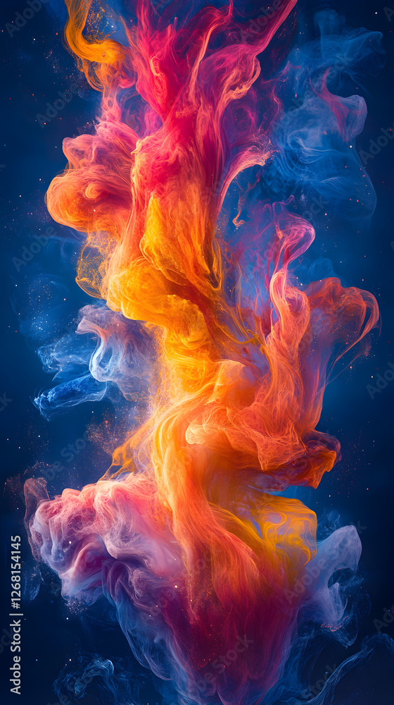 Fototapeta premium Vibrant Fluid Art: Stunning Abstract Design in Blue, Orange, Purple, and Yellow