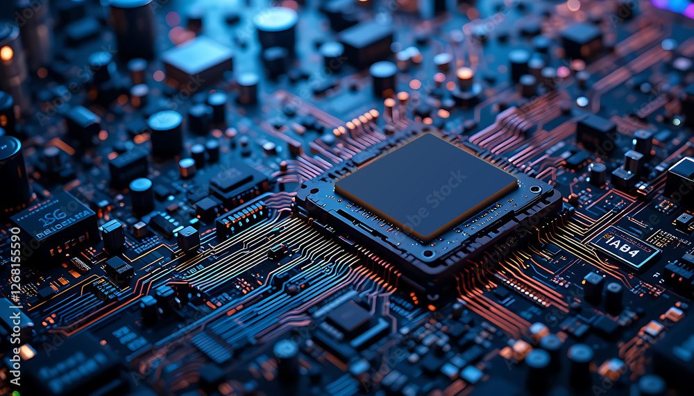 computer motherboard with electronic circuit. high-performance microprocessor. artificial intelligence. advanced computing technology. tecnology background. digital innovation. computer hardware computer motherboard with electronic circuit. high-performance microprocessor. artificial intelligence. advanced computing technology. tecnology background. digital innovation. computer hardware