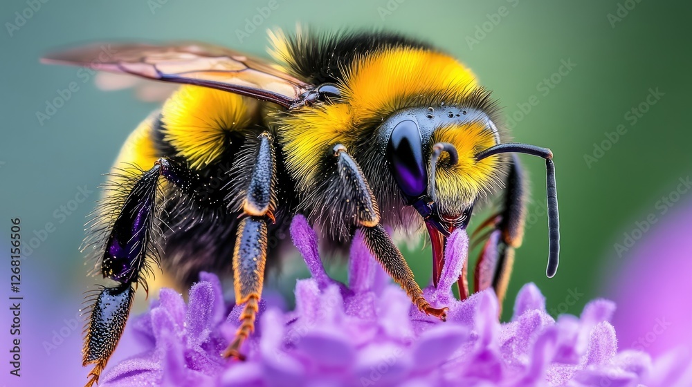 Close-up of a Bumblebee Gathering Pollen from a Purple Flower Close-up of a Bumblebee Gathering Pollen from a Purple Flower