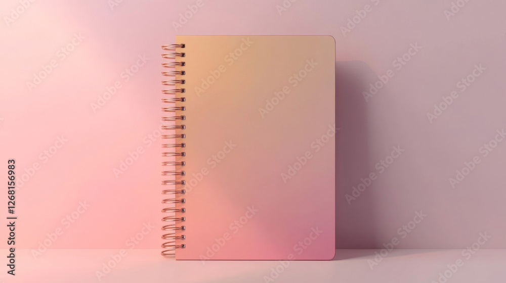 Elegant Spiral Notebook with Gradient Cover Against a Light Pink Background Elegant Spiral Notebook with Gradient Cover Against a Light Pink Background