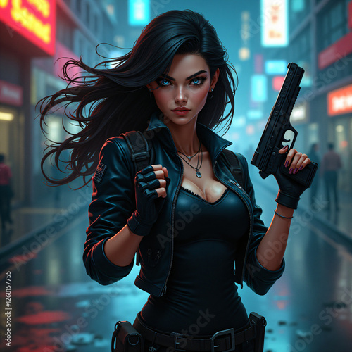 young woman with gun