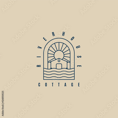 river house logo line art, cottage icon logo. vector illustration design graphic template
