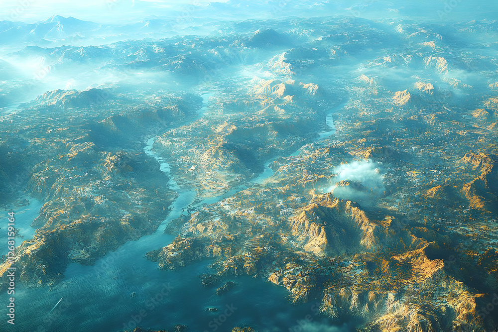 Fototapeta premium Aerial View Of A Golden City Landscape