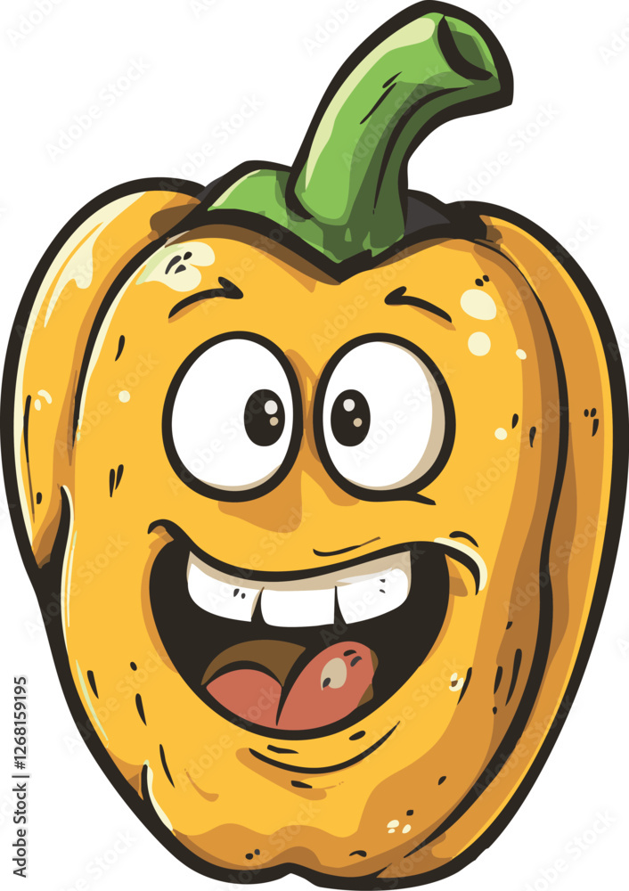 Obraz premium illustration of yellow pepper with face with a smile 