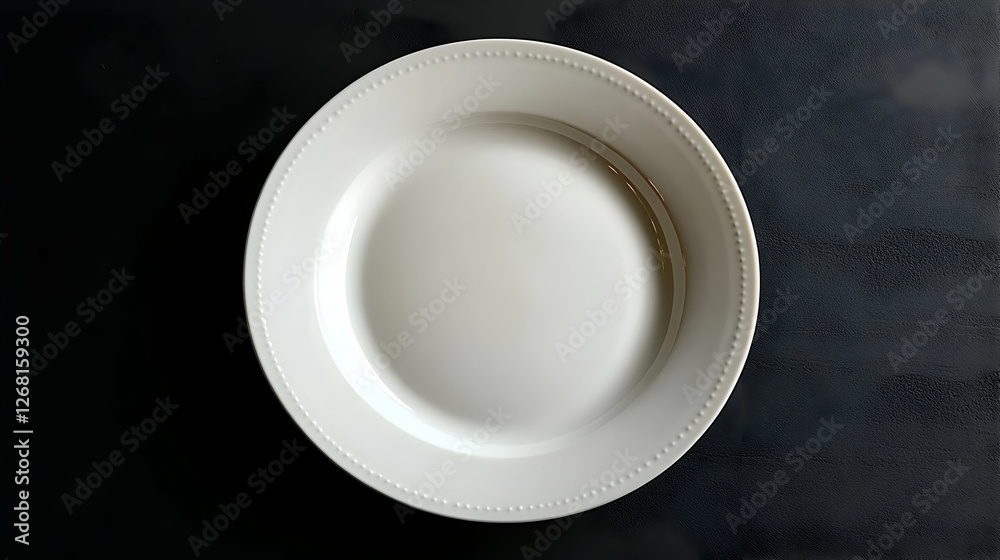 Empty White Round Plate On Dark Background Empty White Round Plate On Dark Background
