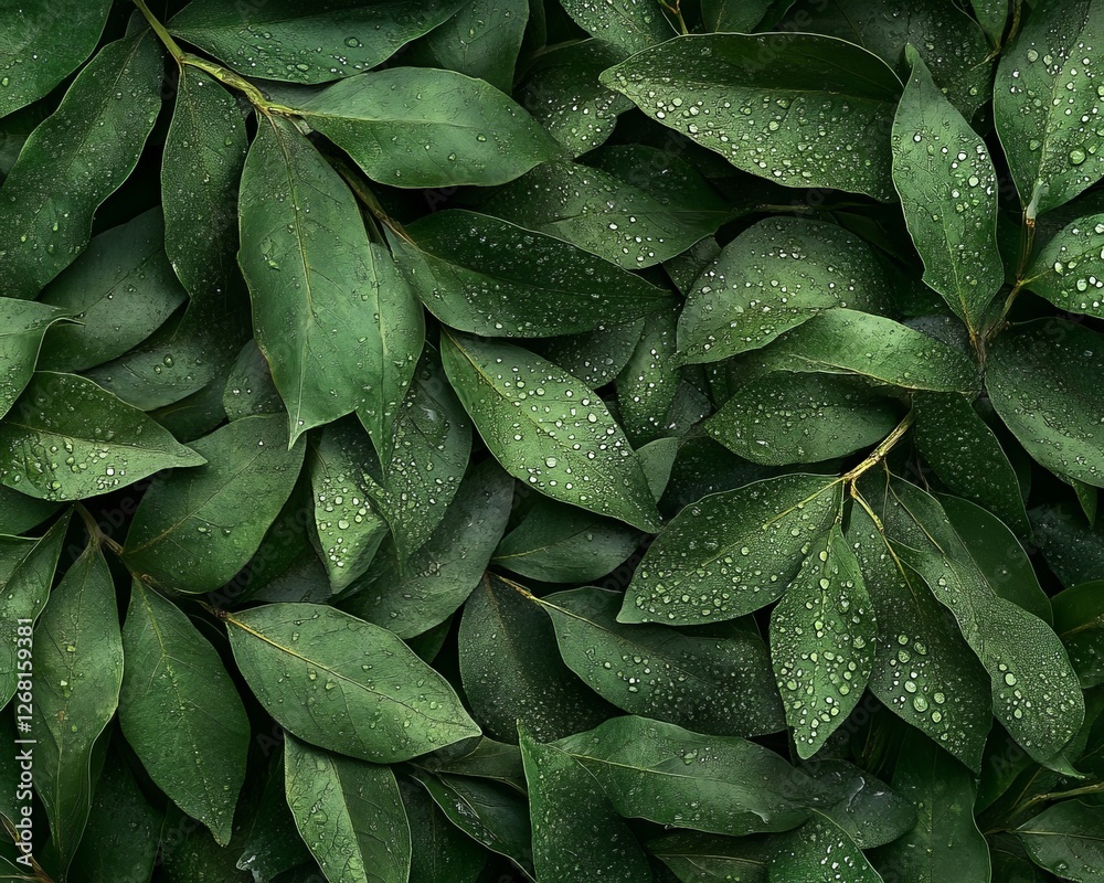 Fototapeta premium curry leaves fresh off the tree, glistening with droplets of dew