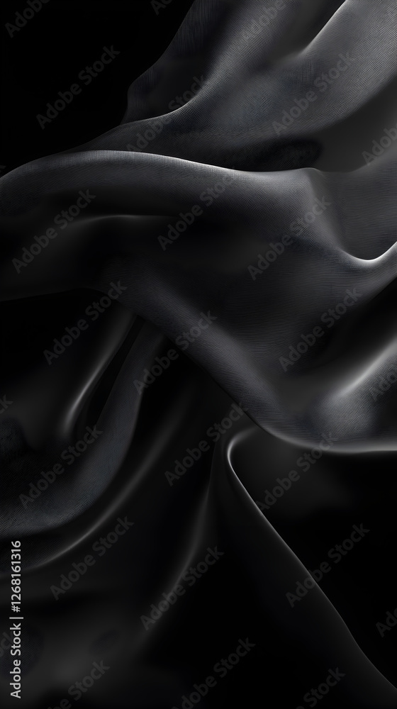 Fototapeta premium Black Silk Fabric Texture: Elegant Flowing Folds in High-Contrast Luxury Design Background