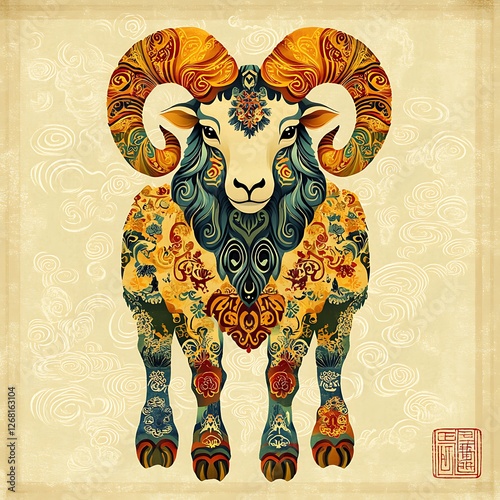 Abstract Aries Zodiac Sign Artwork With Stunning Ram Head Illustration Photo photo