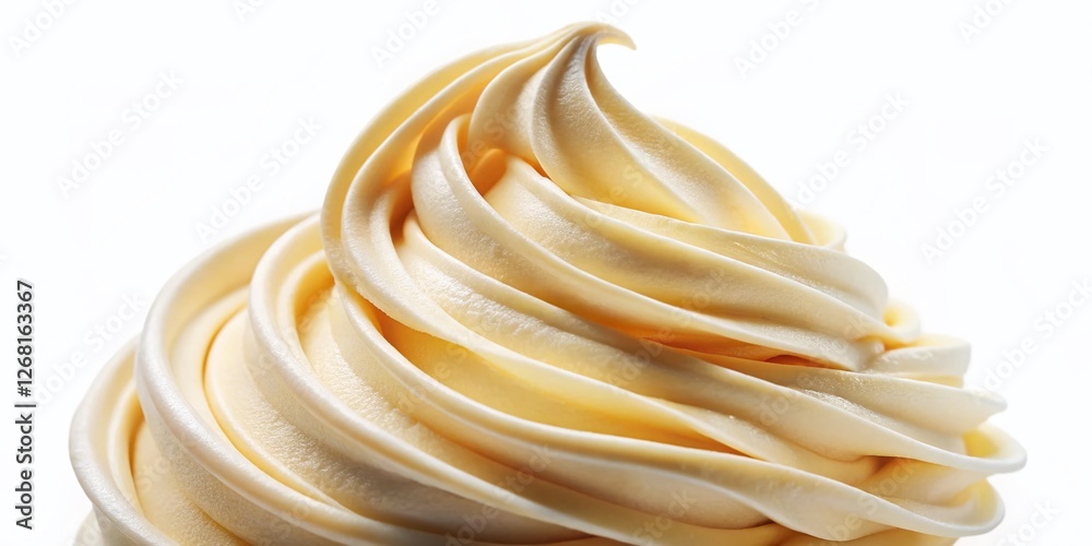 Creamy Vanilla Soft Serve Ice Cream Swirl - Close-Up Aerial Shot Creamy Vanilla Soft Serve Ice Cream Swirl - Close-Up Aerial Shot