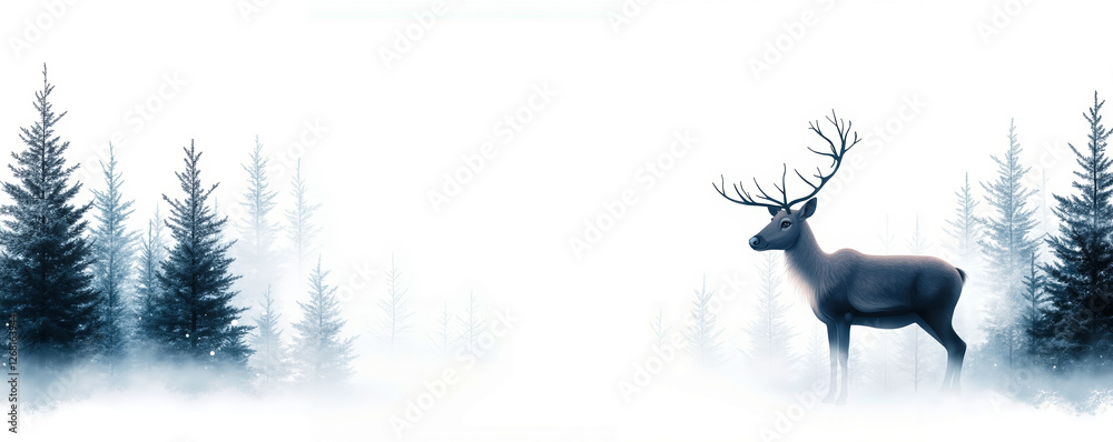 A reindeer standing in the middle of a foggy forest A reindeer standing in the middle of a foggy forest