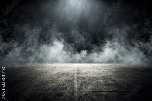 Smoky stage spotlight on empty concrete floor