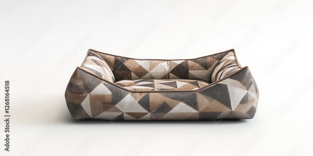 A luxury pet bed designed in a geometric pattern, isolated on a plain white background, showcasing its comfort and style. A luxury pet bed designed in a geometric pattern, isolated on a plain white background, showcasing its comfort and style.