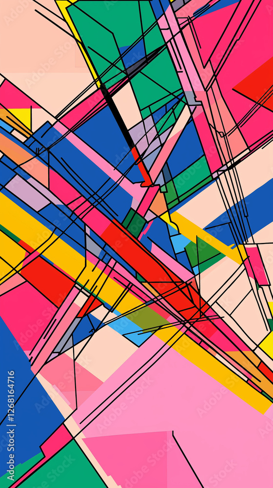 Vertical background of intersecting lines and shapes