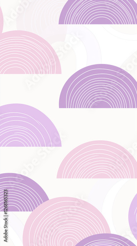 Semi-circles in pink and lavender shades on white