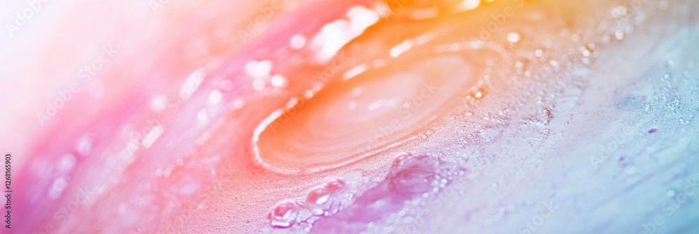 Fototapeta premium Beautiful colorful abstract pattern created by water droplets on a smooth surface during a bright and sunny day. Generative AI