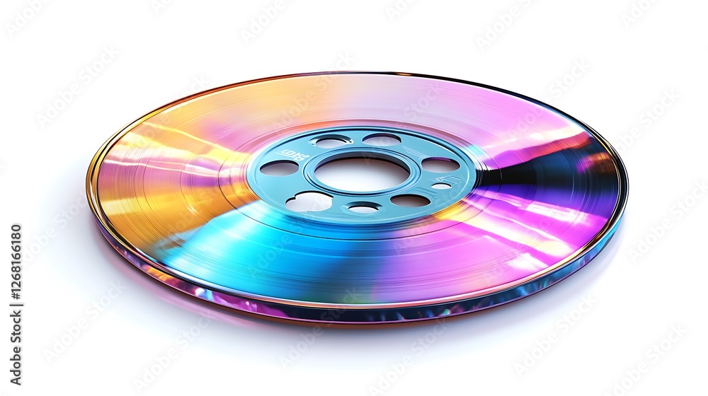 Colorful photograph of an isolated compact disc on a white background, Colorful photograph of an isolated compact disc on a white background,