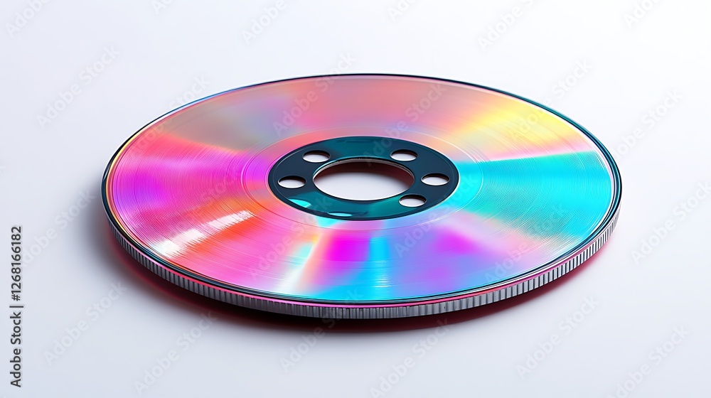 Colorful photograph of an isolated compact disc on a white background, Colorful photograph of an isolated compact disc on a white background,