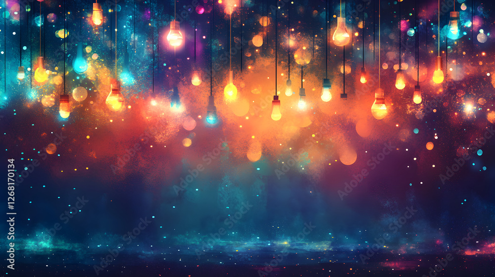 Vibrant Glow: Colorful Twinkling Lights in Mystical Bokeh Background for Festive Night Celebration Vibrant Glow: Colorful Twinkling Lights in Mystical Bokeh Background for Festive Night Celebration