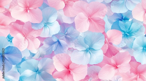 Abstract Pastel Pink and Blue Hydrangea Flower Pattern