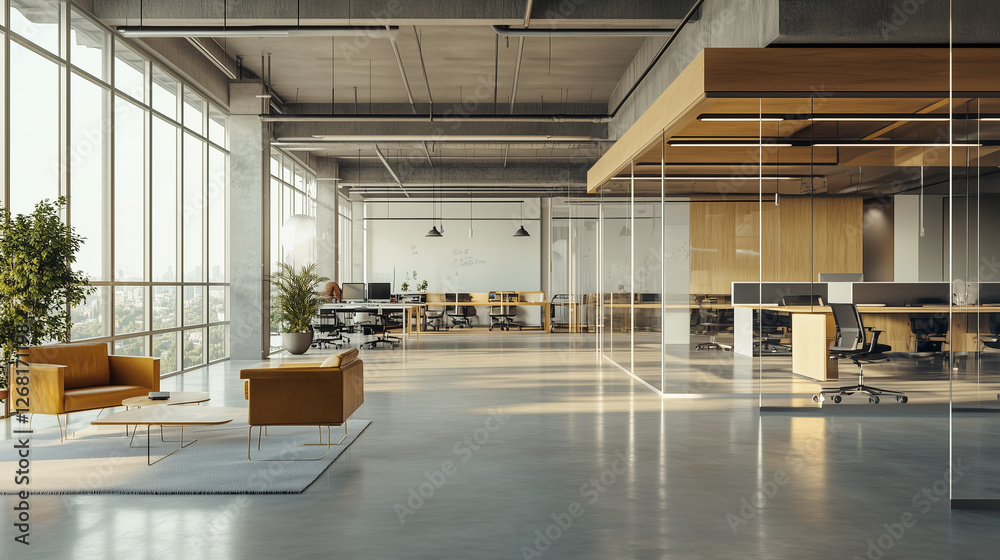 Innovative modern tech office offering open spaces with sleek design for productive collaborative work environments