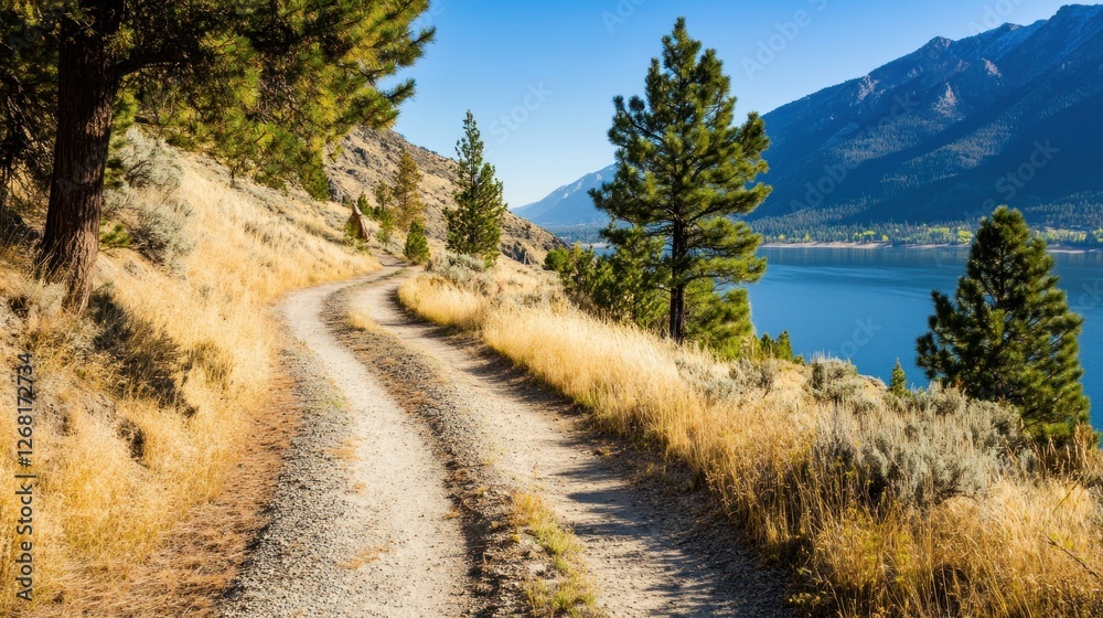 Winding Dirt Road Scenic Lakeside Mountain View