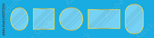 Set of mirrors. Mirror with gold frame. Simple vector illustration