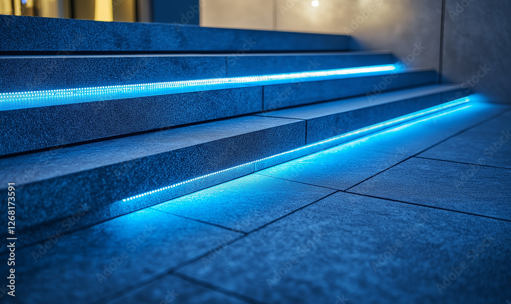 Obraz premium Granite stairs accented with LED fixtures in an office building create a sleek, architectural feature