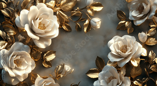 Sfondo floreale elegante e delicato. Oro e bianco.