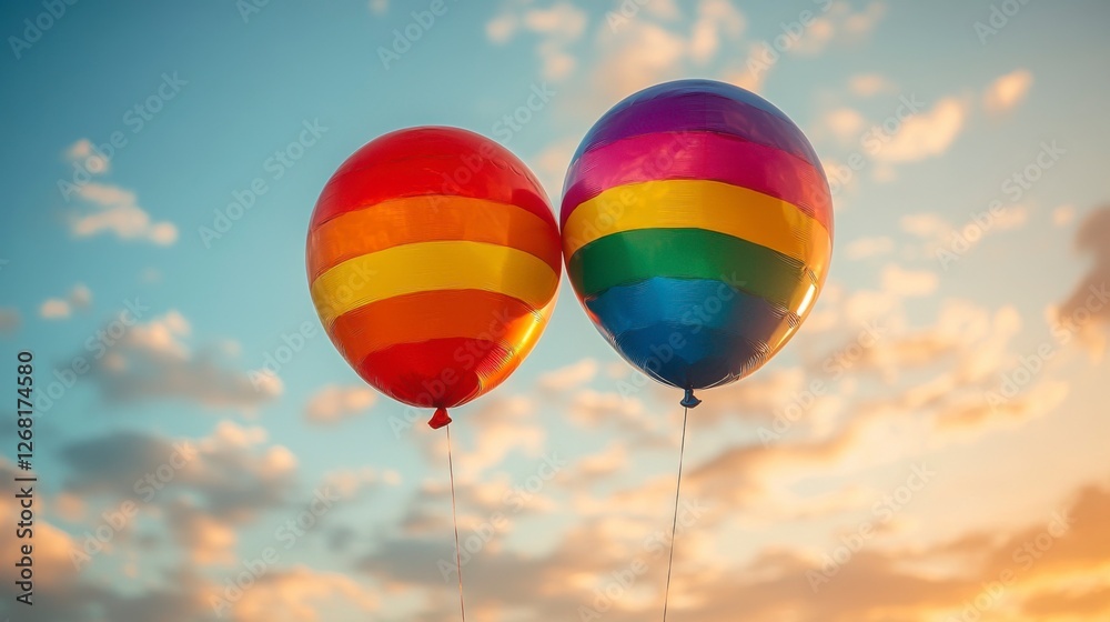 Fototapeta premium Colorful Rainbow Balloons Floating Against a Beautiful Sky