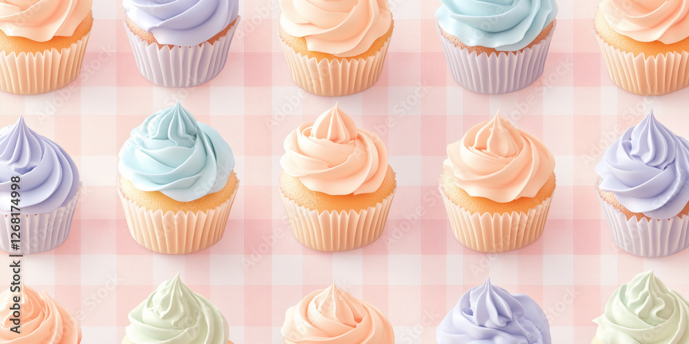 Seamless pattern featuring delicate cupcake shapes in soft pastel hues for charming creative design inspiration Seamless pattern featuring delicate cupcake shapes in soft pastel hues for charming creative design inspiration