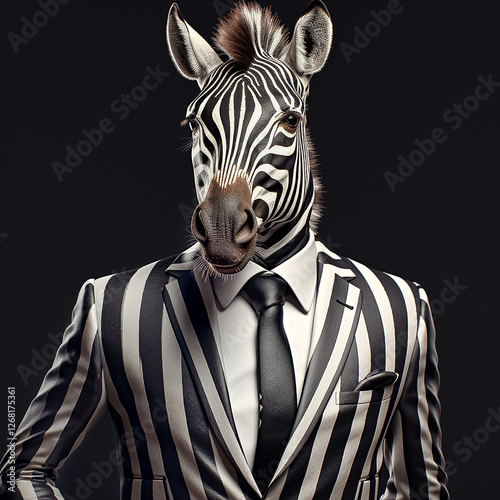Anthropomorphic zebra in a formal businessman suit