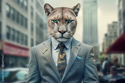 Anthropomorphic cougar in a formal businessman suit