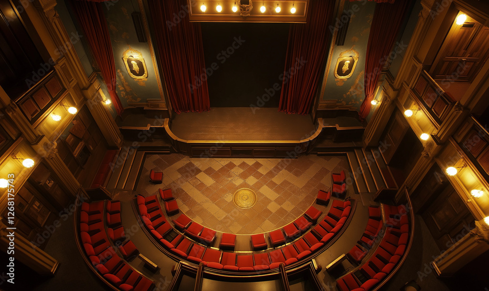 Obraz premium Vintage movie theater captured from a unique angle, showcasing retro charm and classic cinematic ambiance