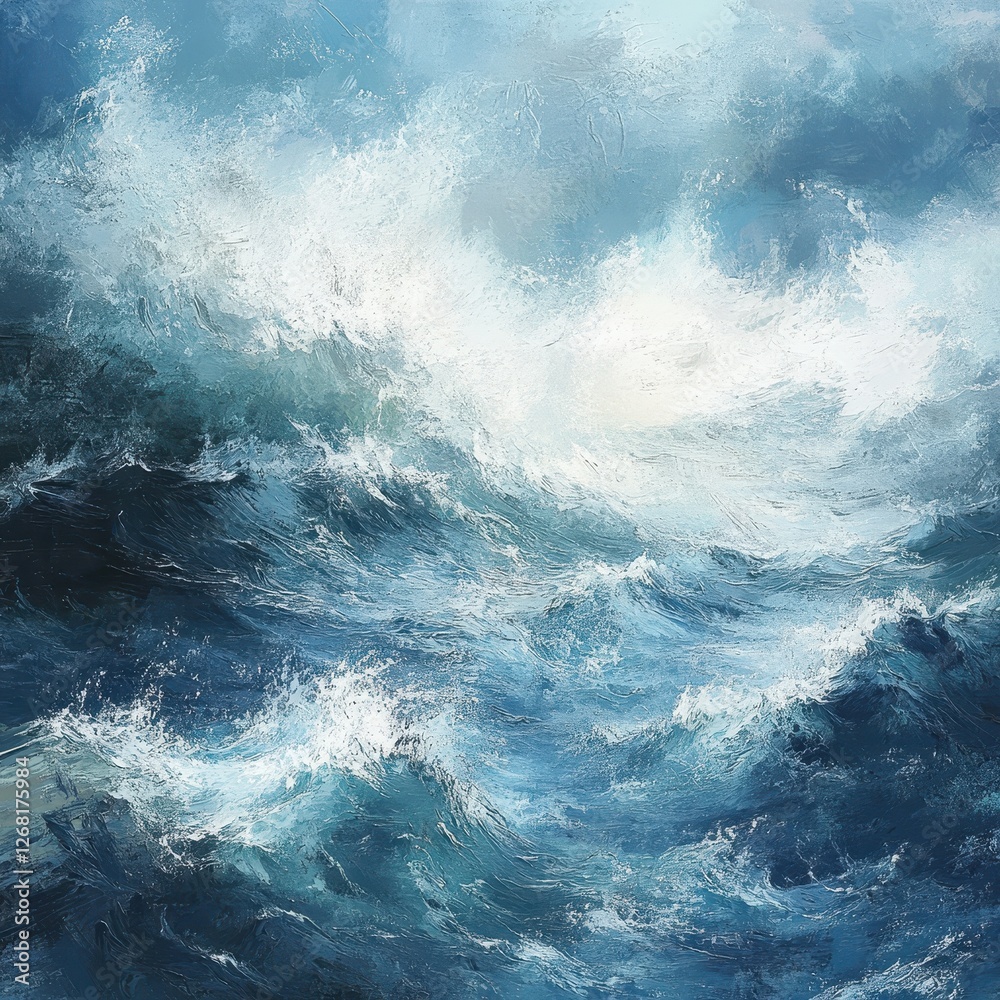 Impasto painting showing an intense ocean wave with white foam Impasto painting showing an intense ocean wave with white foam