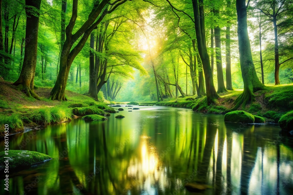 Double Exposure: Serene Forest Stream - Lush Green Nature Photography Double Exposure: Serene Forest Stream - Lush Green Nature Photography