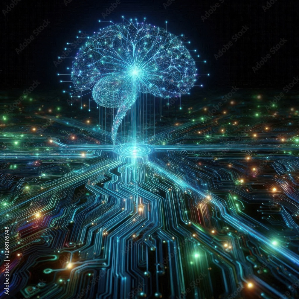 Obraz premium Artificial intelligence (AI), data mining, deep learning modern computer technologies. Futuristic Cyber Technology