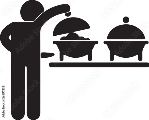 Illustration of a stickman eating at a buffet table