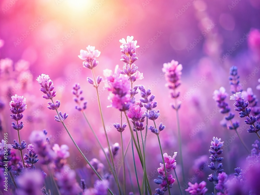 Naklejka premium Dreamy Pastel Pink Lavender Gradient Background Tilt-Shift Photo
