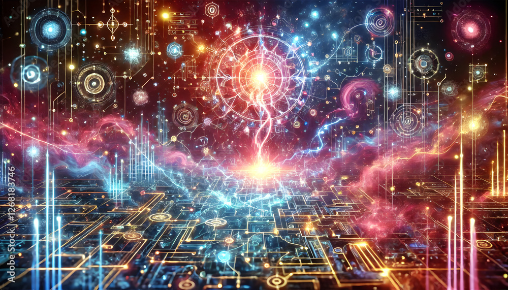 Obraz premium Digitale Energiequelle und mystische Verbindungen im Cyberspace