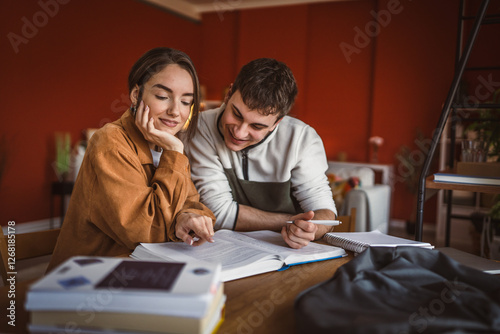Wallpaper Mural man student help his woman colleague to prepare exam and support her Torontodigital.ca