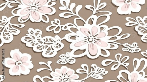 Wallpaper Mural A floral pattern featuring pink and white flowers on a brown background. Torontodigital.ca