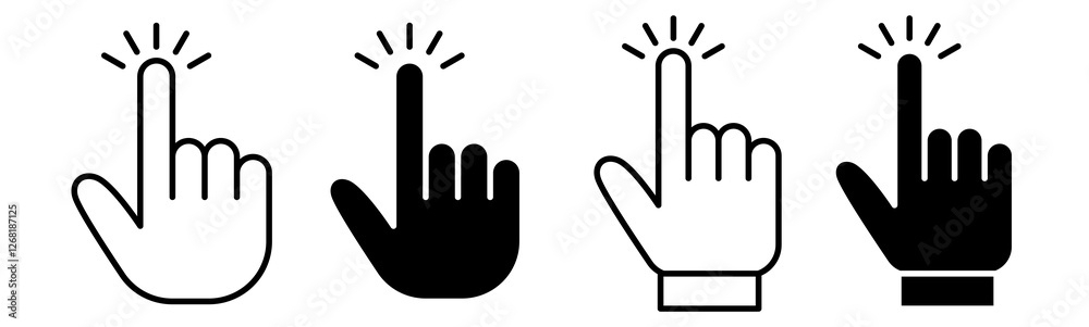 Hand Cursor Icon Set. Hand Cursor Vector Icon in line style design. Click Symbol. Hand Cursor Icon Set. Hand Cursor Vector Icon in line style design. Click Symbol.