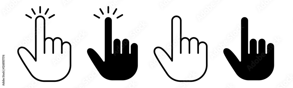 Hand Cursor Icon Set. Hand Cursor Vector Icon in line style design. Click Symbol. Hand Cursor Icon Set. Hand Cursor Vector Icon in line style design. Click Symbol.