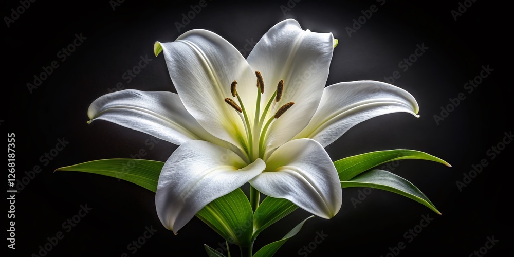 Elegant White Lily Bloom on Black Background - Stunning Floral Macro Photography Elegant White Lily Bloom on Black Background - Stunning Floral Macro Photography
