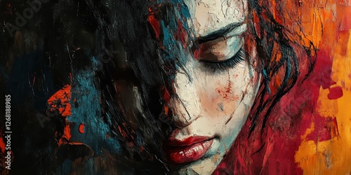 Impasto painting showing a woman with her eyes closed